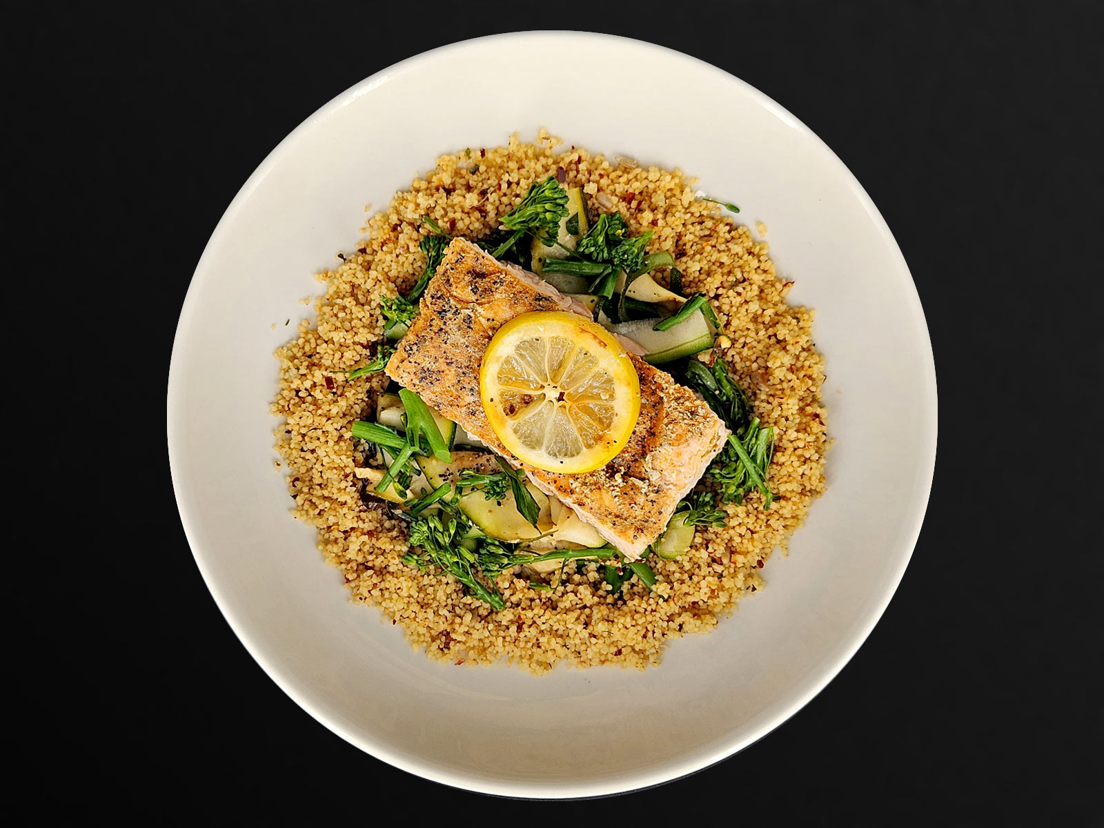 Cajun Salmon with Couscous & Garlicky Vegetables