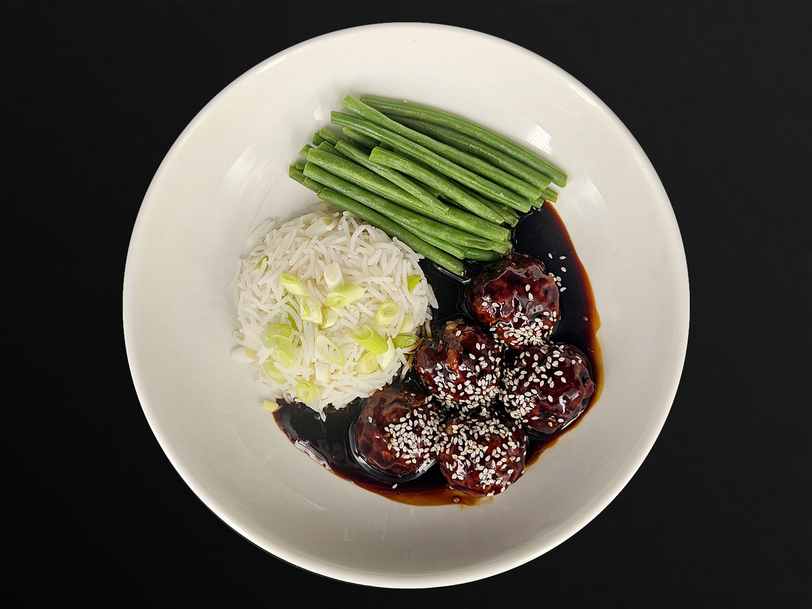 Teriyaki Turkey Meatballs with Rice & Green Beans