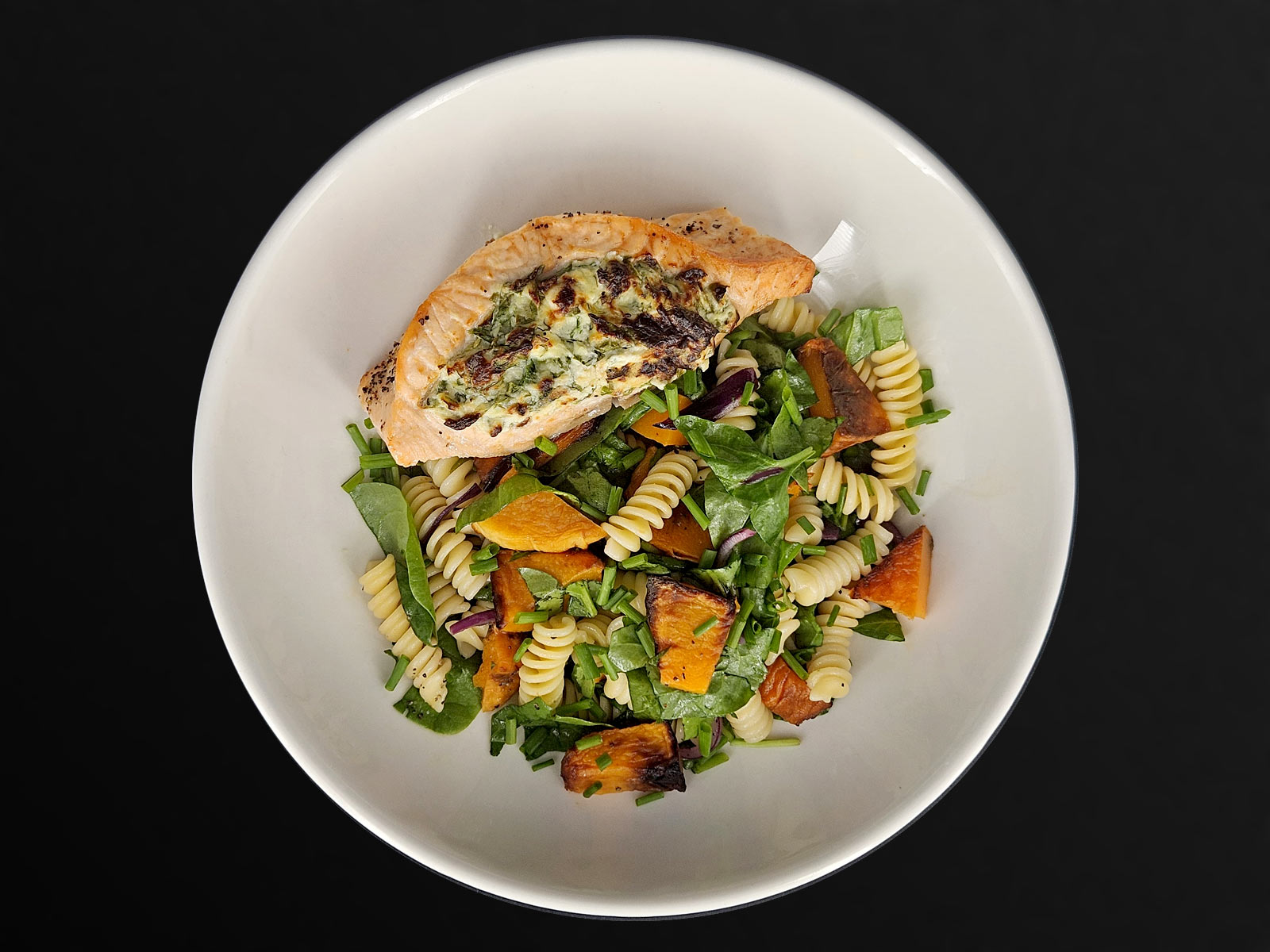 Creamy Stuffed Spinach Salmon with Pasta Salad