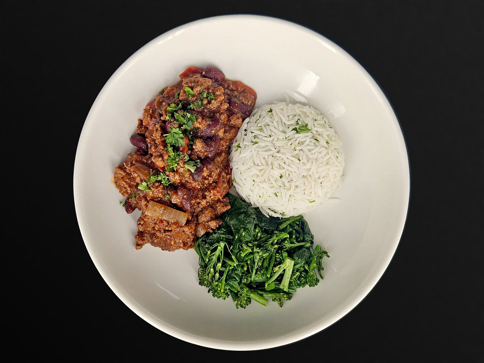 Beef Chilli Con Carne with Rice & Spring Greens