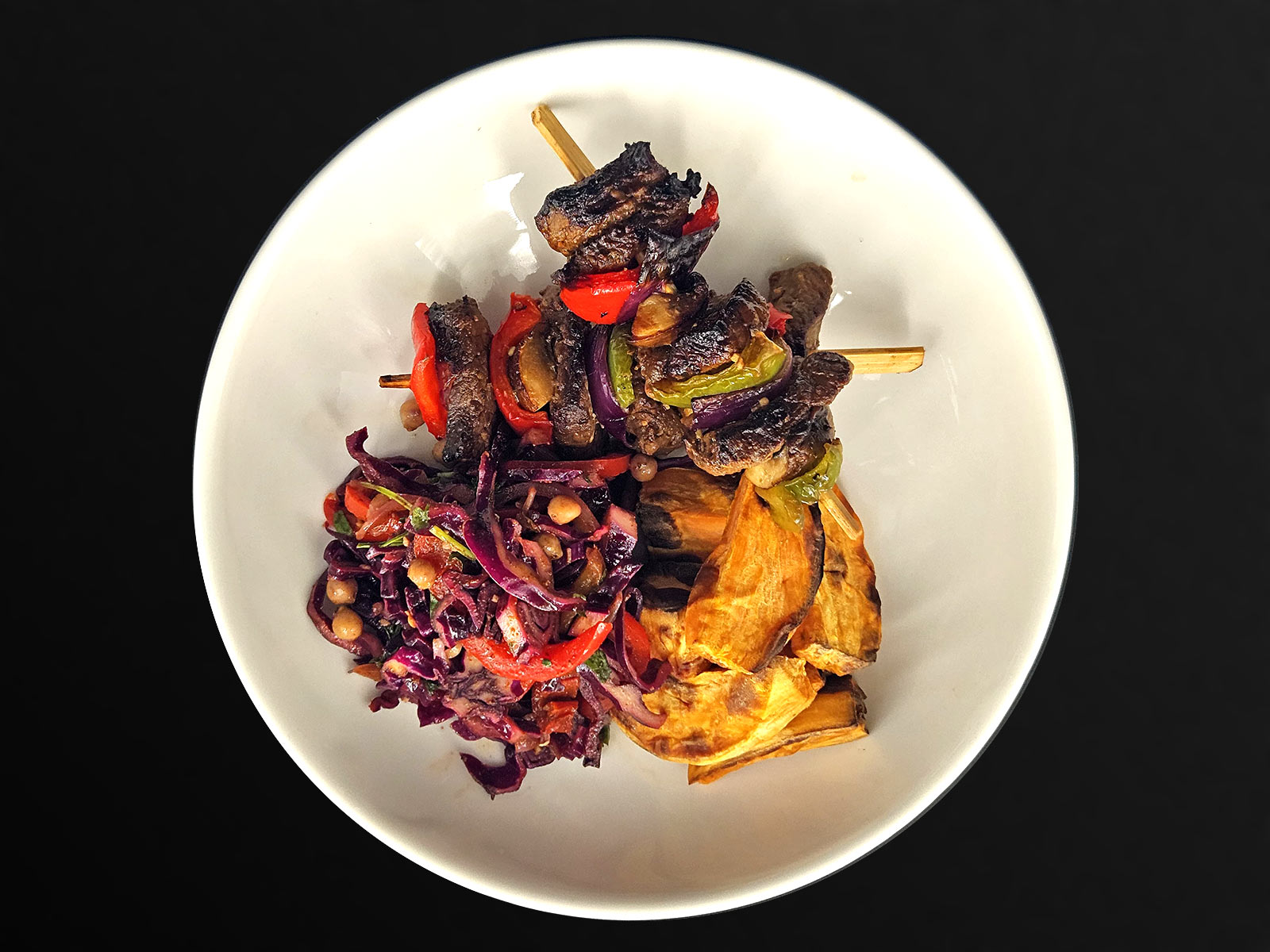 Beef Steak Skewers with Turkish Sweet Potato Salad