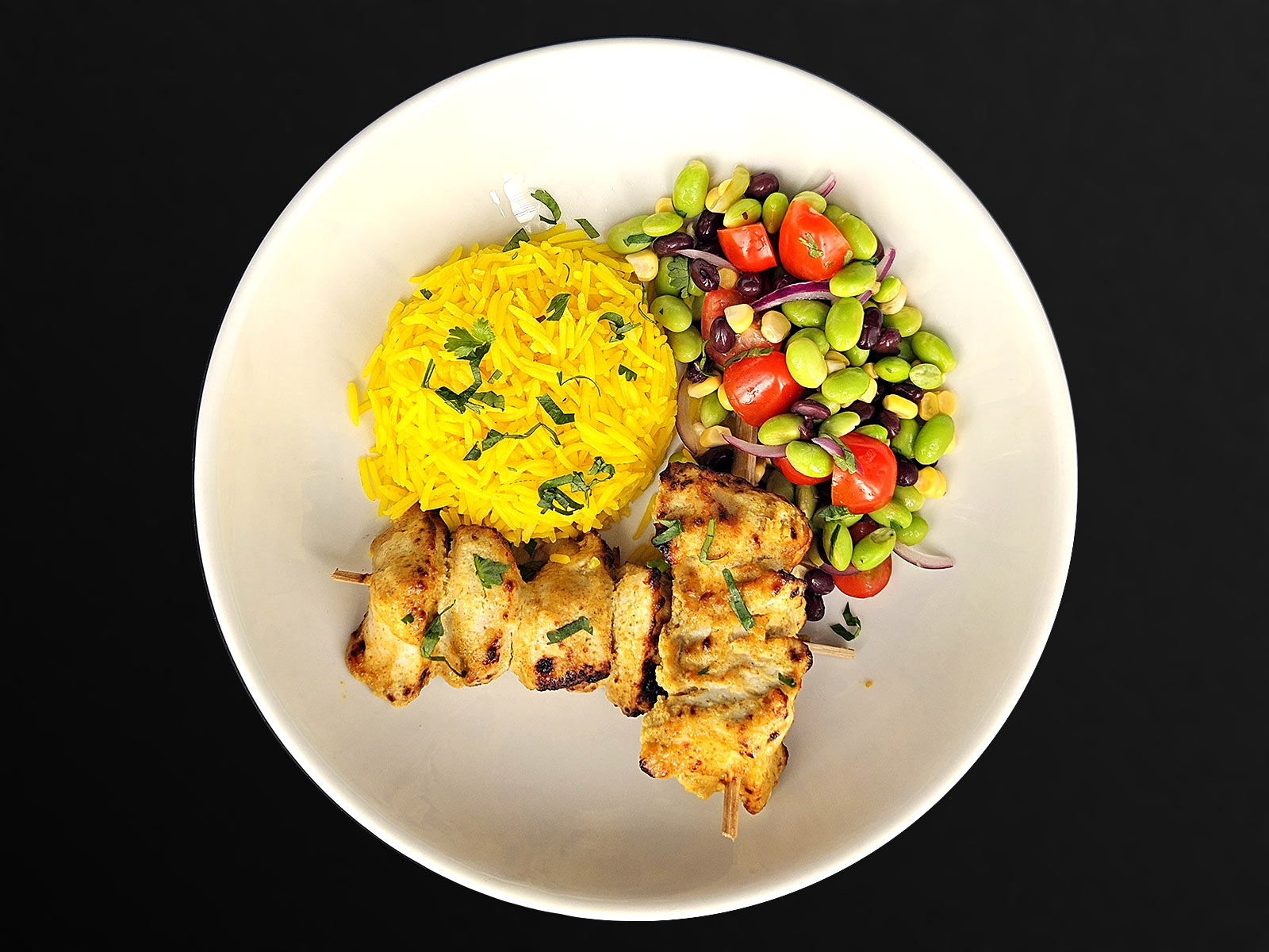 Chicken Satay with Saffron Rice & Edamame Salad