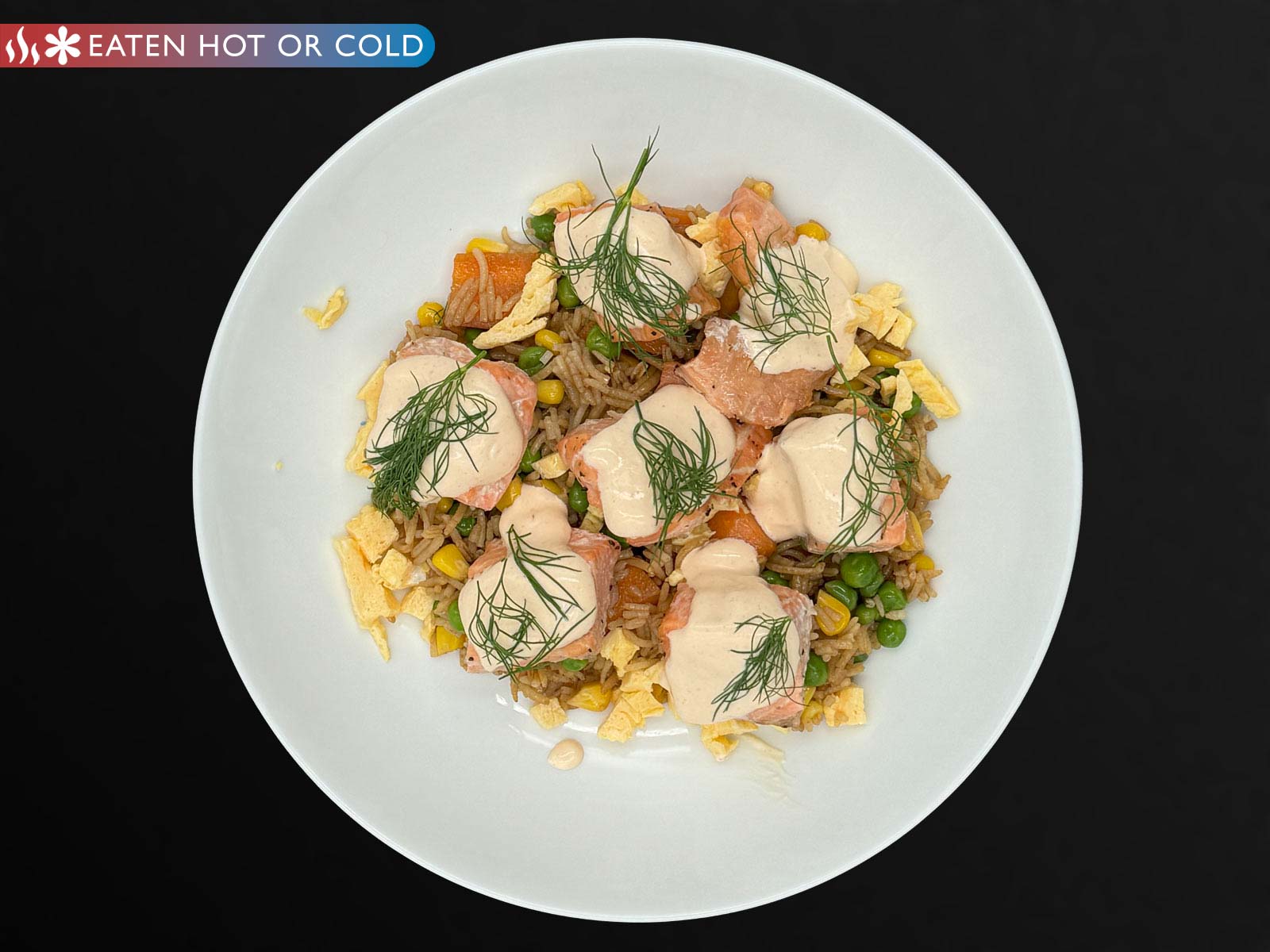 Crispy Fried Salmon with Rice & Crunchy Mixed Veg