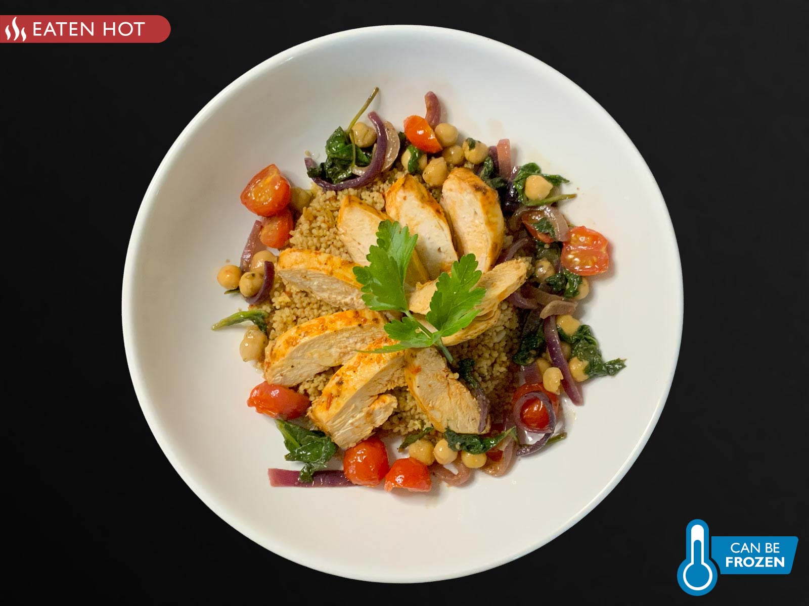 Harissa flavoured Chicken with Moroccan Couscous & Warm Chickpea Salad